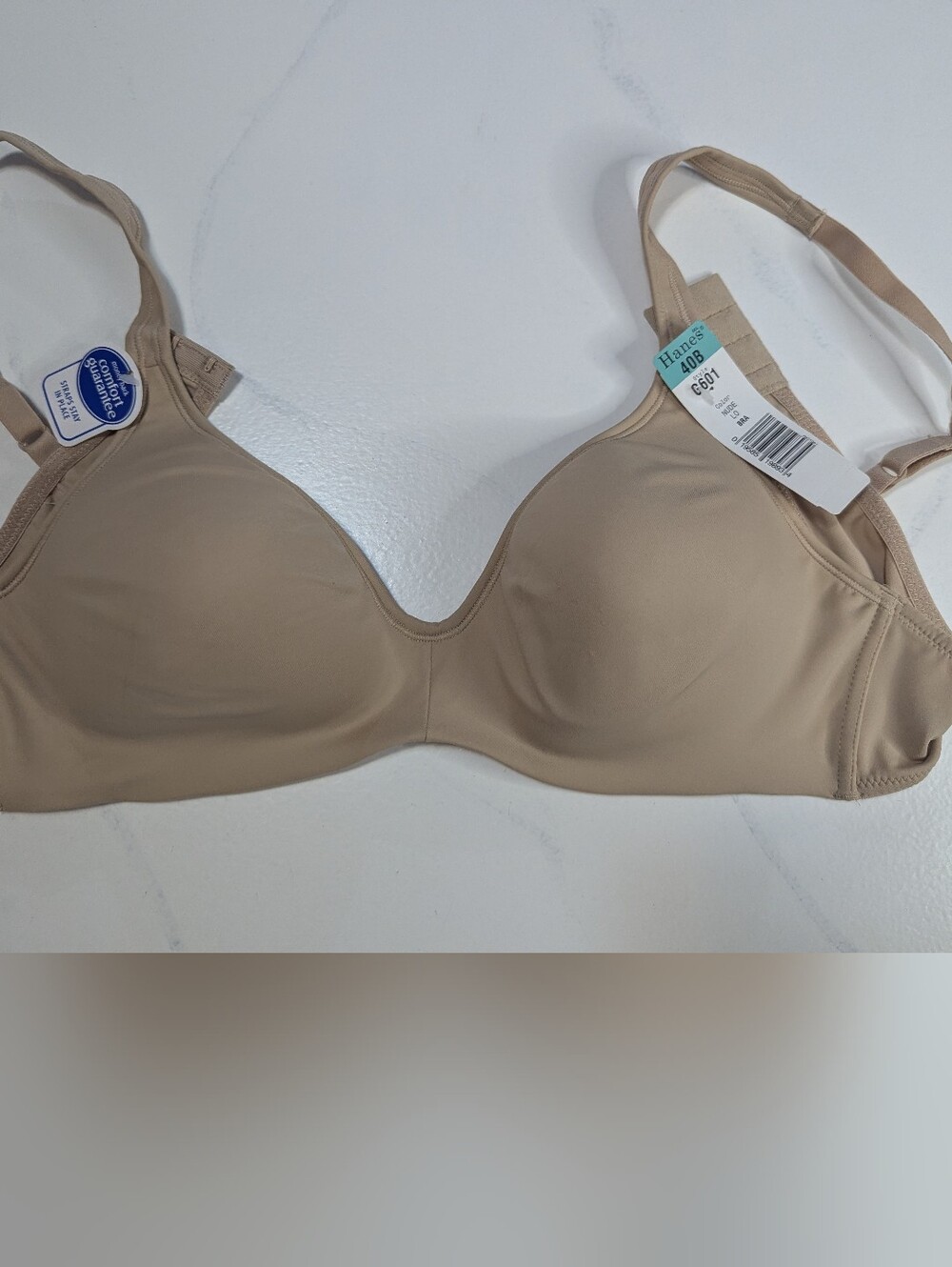 Hanes G601 Wireless T-Shirt Bra 40B Nude All-Over Comfort SmoothTec Back